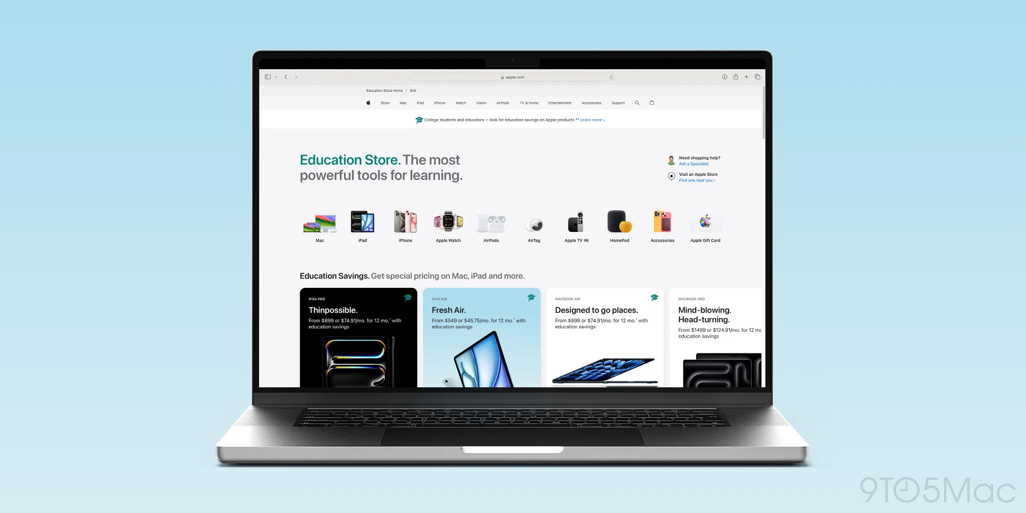 Apple Education Store website interface on laptop