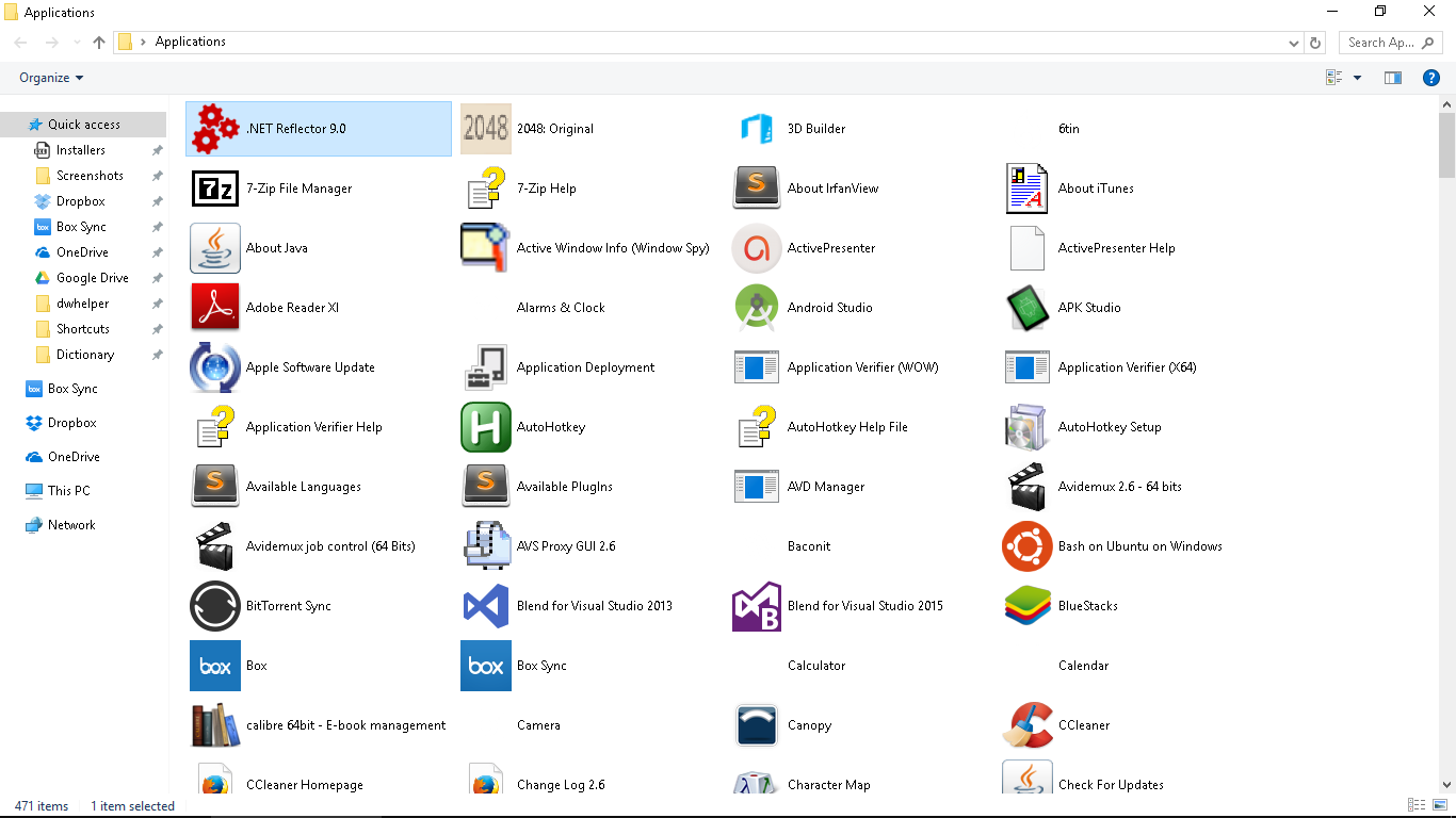 Applications window containing various apps