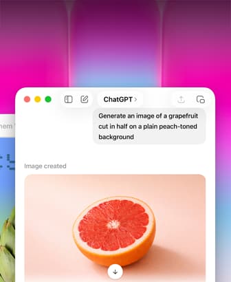 MacBook Neo, blush color, using ChatGPT to generate image of grapefruit, with other app windows open