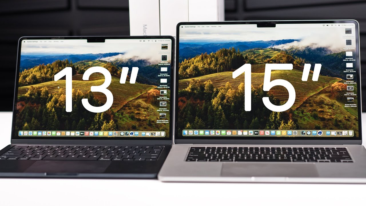 MacBook Air 13 inch and 15 inch side by side size comparison