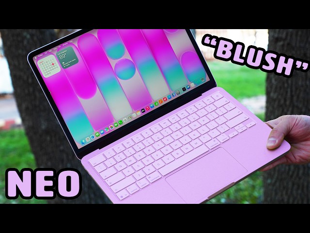 MacBook Neo showing color-matched keyboard and wallpaper design