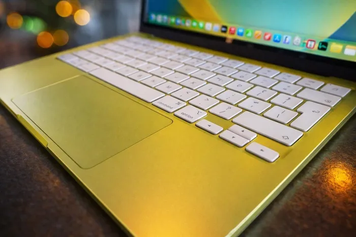 MacBook Neo display and keyboard close-up
