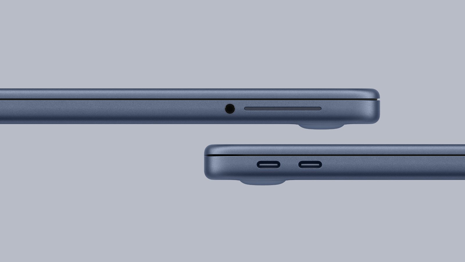 MacBook Neo side view showing USB-C ports and headphone jack