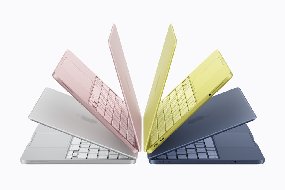 MacBook Neo in four vibrant colors: Silver, Indigo, Blush, and Citrus