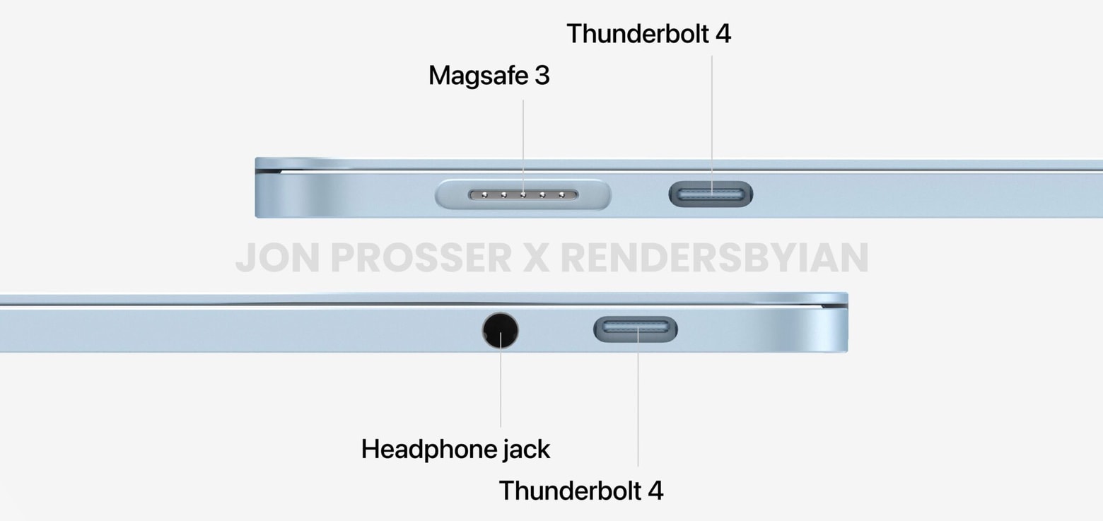 MacBook Air M2 profile showing thin design and MagSafe port