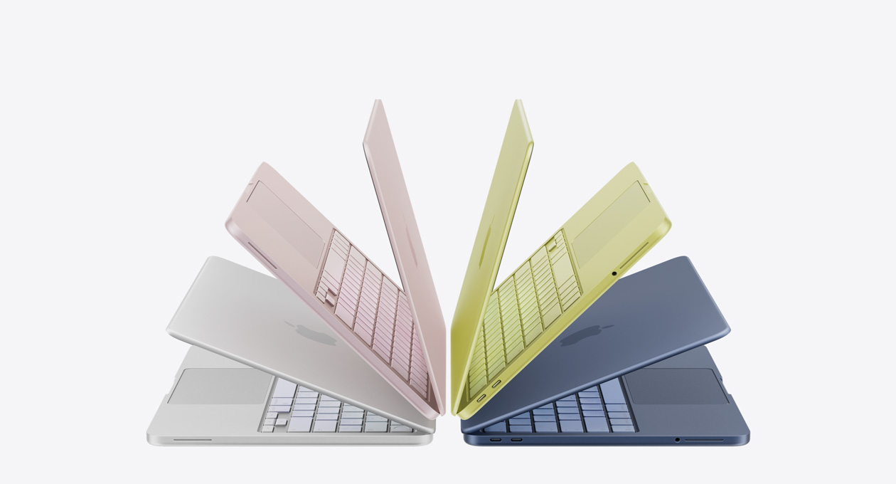 MacBook Neo product display showing multiple color options