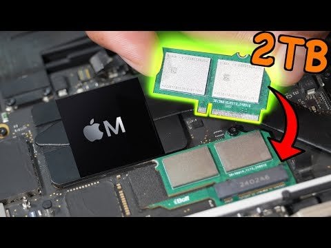 MacBook Neo internals showing soldered RAM and storage components