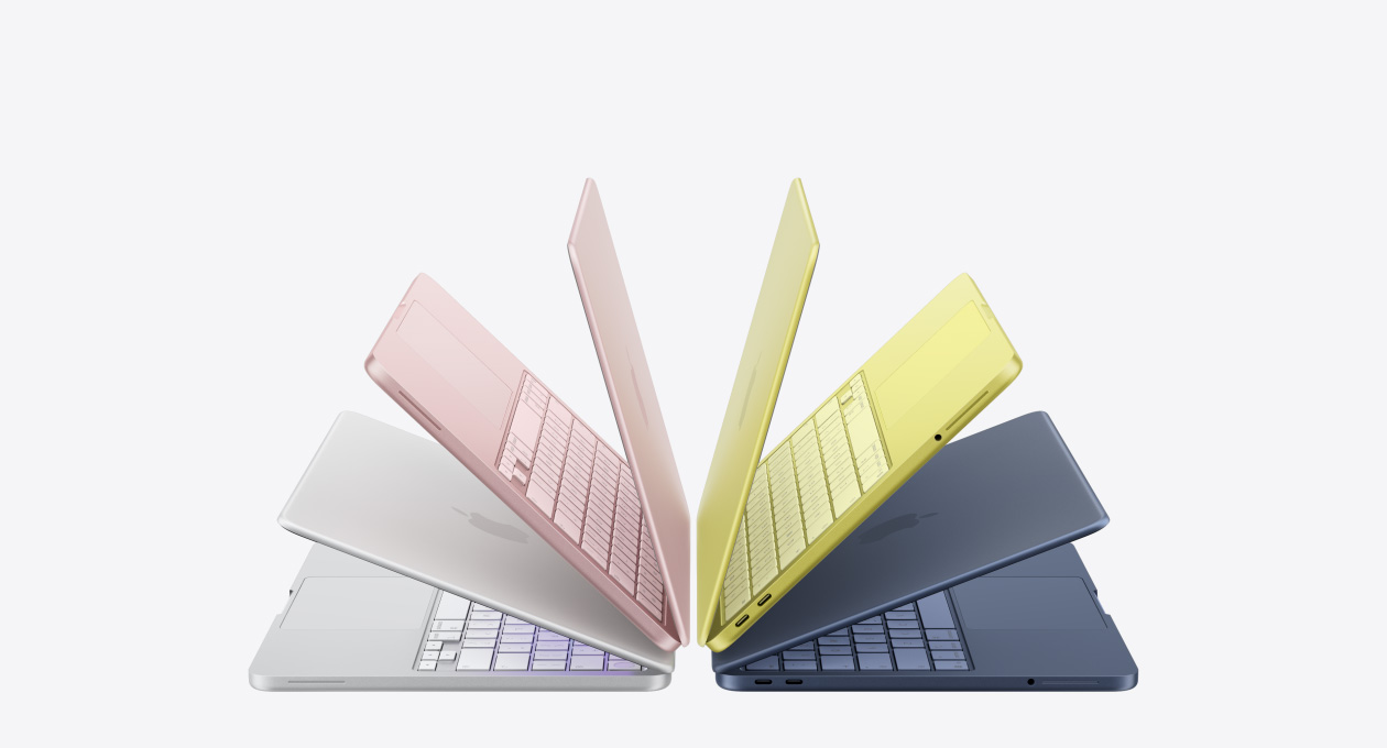 Citrus MacBook Neo on palm · Liquid Retina display with vibrant colors